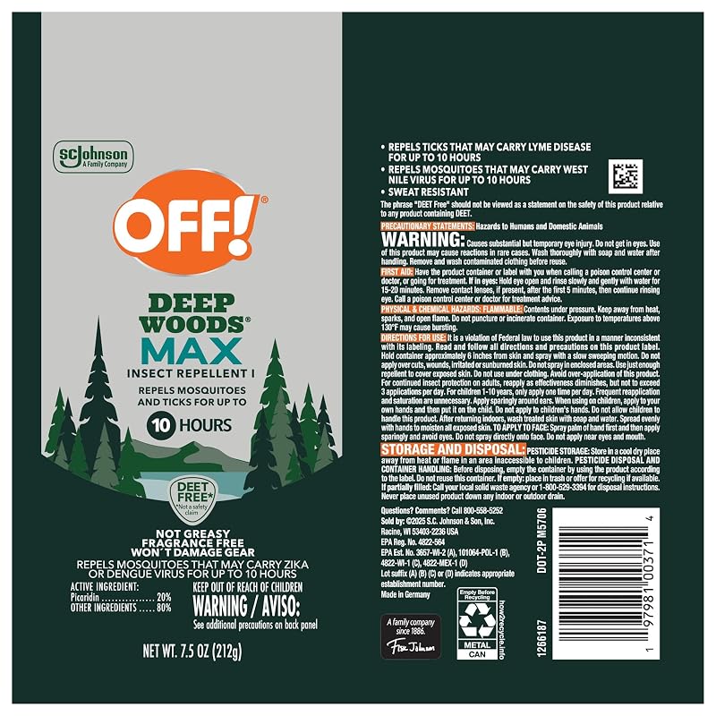 OFF! Deep Woods Max Insect Repellent 20% Picaridin, DEET-Free, 10 Hour Protection, 7.5 oz (Pack of 2) Variation of THIS listing