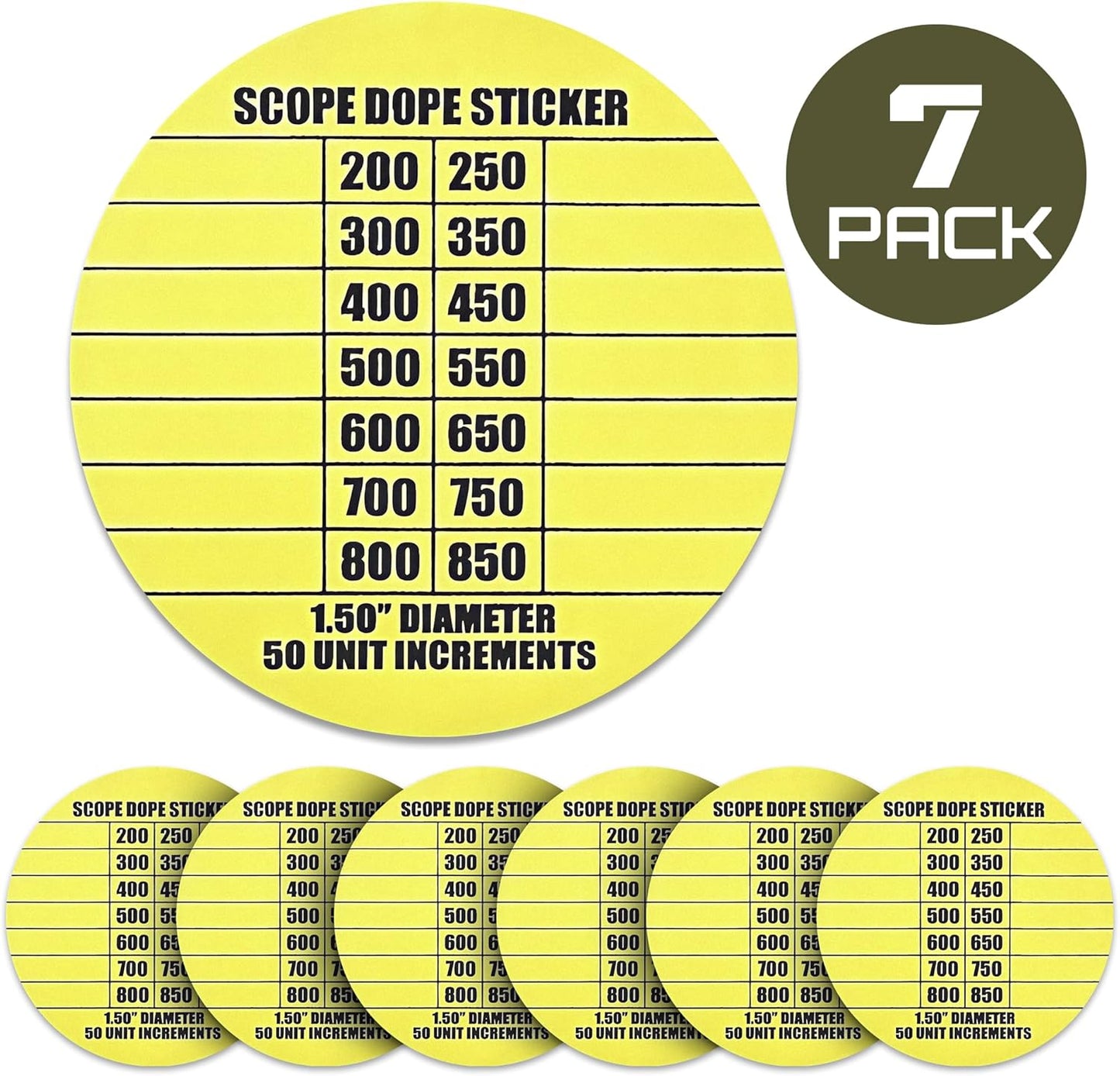14 Pack Scope DOPE Sticker for Long-Range Shooting- Rifle Scope Sticker Can Be Used with Range Card and Dope Cards for Shooting -1.5 Inch Diameter- Fits Most Scope Caps - Made in the USA - Neon Yellow