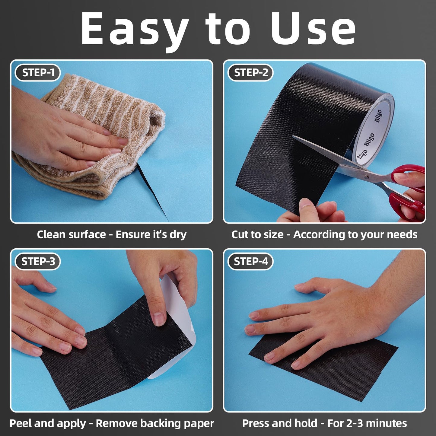 Bligo Heavy Duty Waterproof Repair Tape Multipurpose Black 4 Inch x 25 FT
