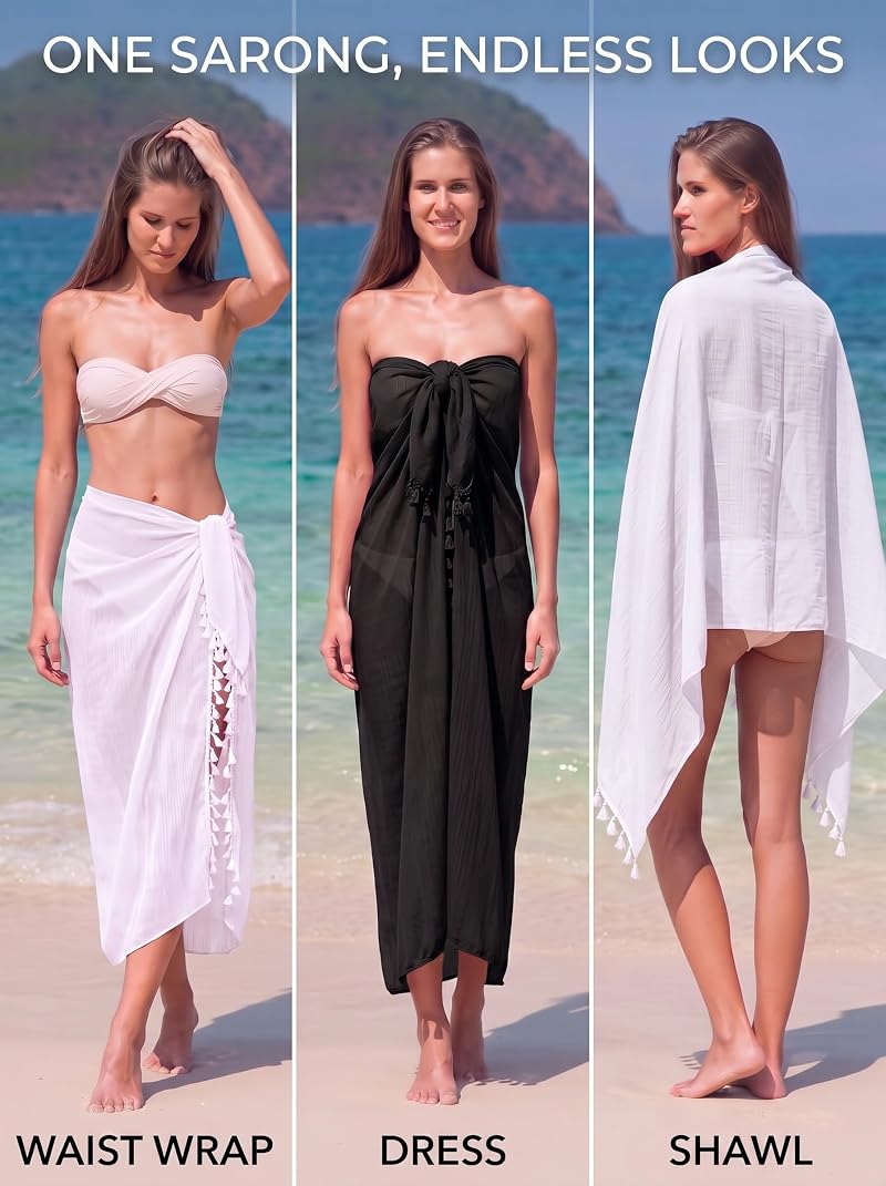 Boao 2-Piece Beach Sarong Cover Up Set in Black & White X-Large