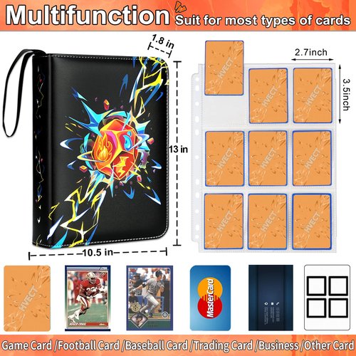 Card Binder 9 Pocket, Trading Card Binder Holder Fits 900 Cards with 50 Removable Sleeves, Card Collection Binder Album Book Case Storage -Toys Gift for Boys Girls Aged 4 to 16