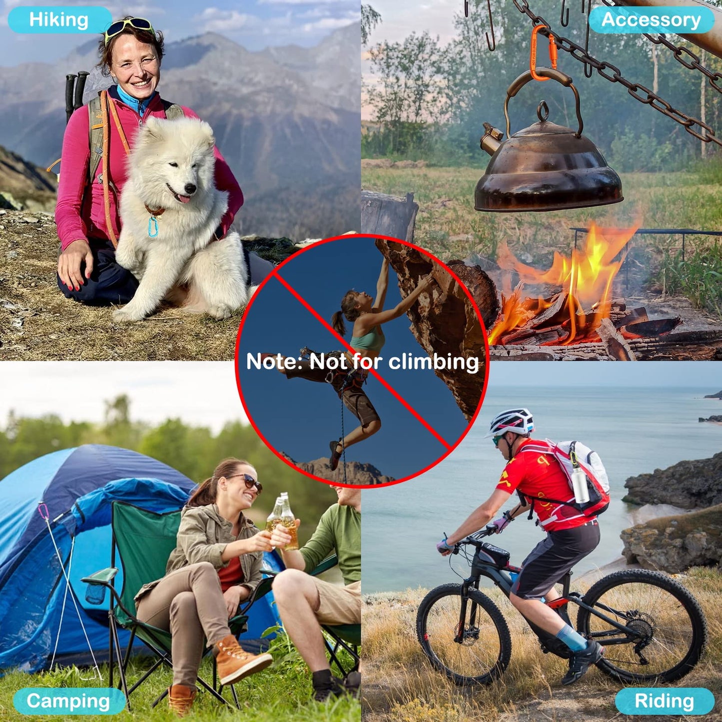 Craebuer 4 Pack Carabiner Clip, 3 inch Aluminum D-Ring Shape Locking Carabiners, Snap Hook Sport Accessories for Outdoor Camping Hiking