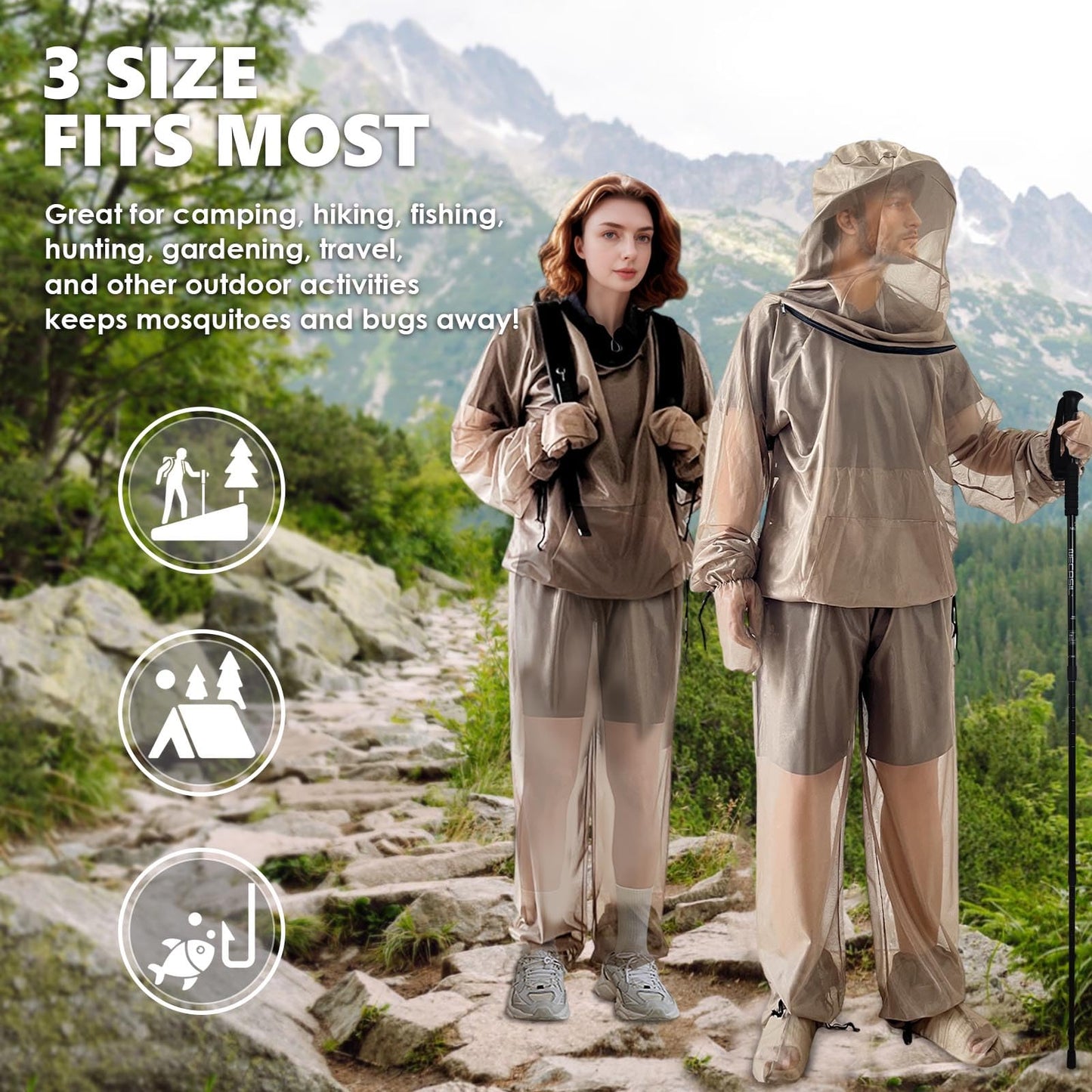 IC ICLOVER Mosquito Jacket, Bug Jacket with Hood, Pants, Mitts & Socks for Men Women, Mosquito Net Suits for Gardening Fishing Outdoor Full Body Protection from Bugs Fly Insets No-See-Ums (L-XL)
