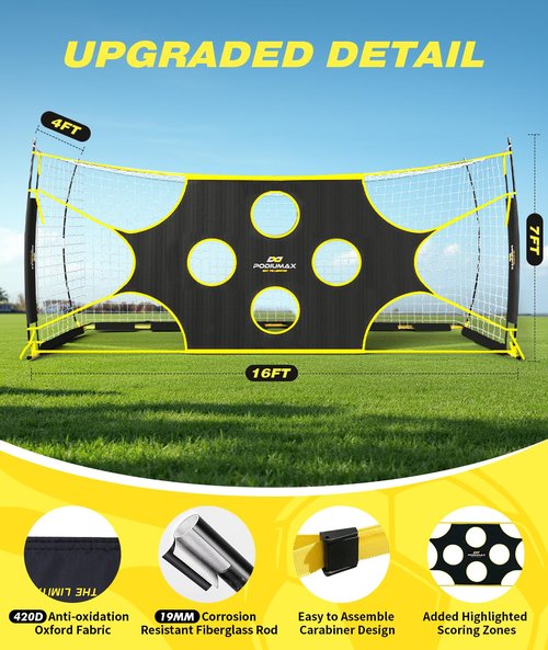 PodiuMax 16X7 FT Soccer Goal Target Net with 10 Highlighted Scoring Zones, Portable Soccer Field Equipment, Backyard Shooting Training Football Goal Net