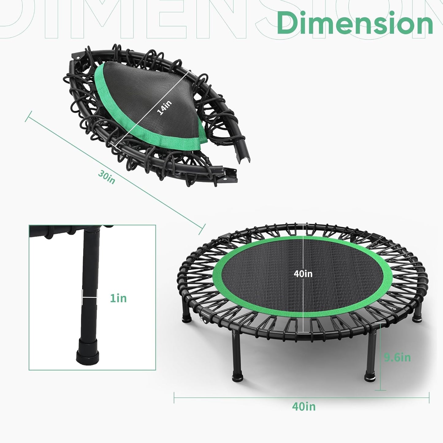 HYD-Parts 40"/48“ Rebounder Trampoline for Adults with Bungee Cords, Portable Fitness Exercise Mini Trampoline, Small Rebounder Indoor/Outdoor, Quiet Workout Equipment, 450lbs/550lbs