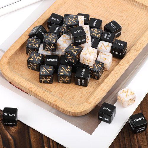 48pcs Abilities Keywords Counter Dice, Acrylic Creature Stats Buff Tokens Dice Set Magic Counters with Velvet Bag for MTG TCG Card Gaming Accessories for The Gathering Party Table Games Bars