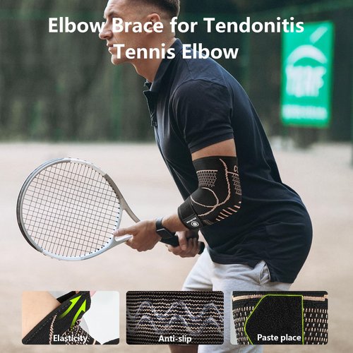 Copper Elbow Brace for Tendonitis and Tennis Elbow, 3D Knit Elbow Compression Sleeve with Adjustable Strap for Arthritis, Golfers, Bursitis, Elbow Pain Relief, Weightlifting, Fit for Men & Women (Black, Large)
