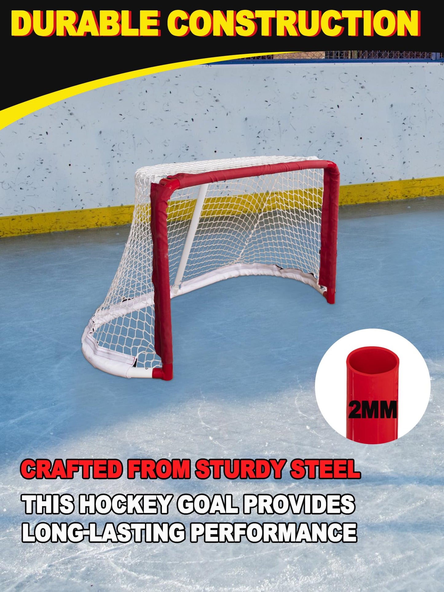 Kasifei Mini Steel Hockey Net with Shooter Tutor, 30" x 20" Heavy Duty Hockey Goal for Kids