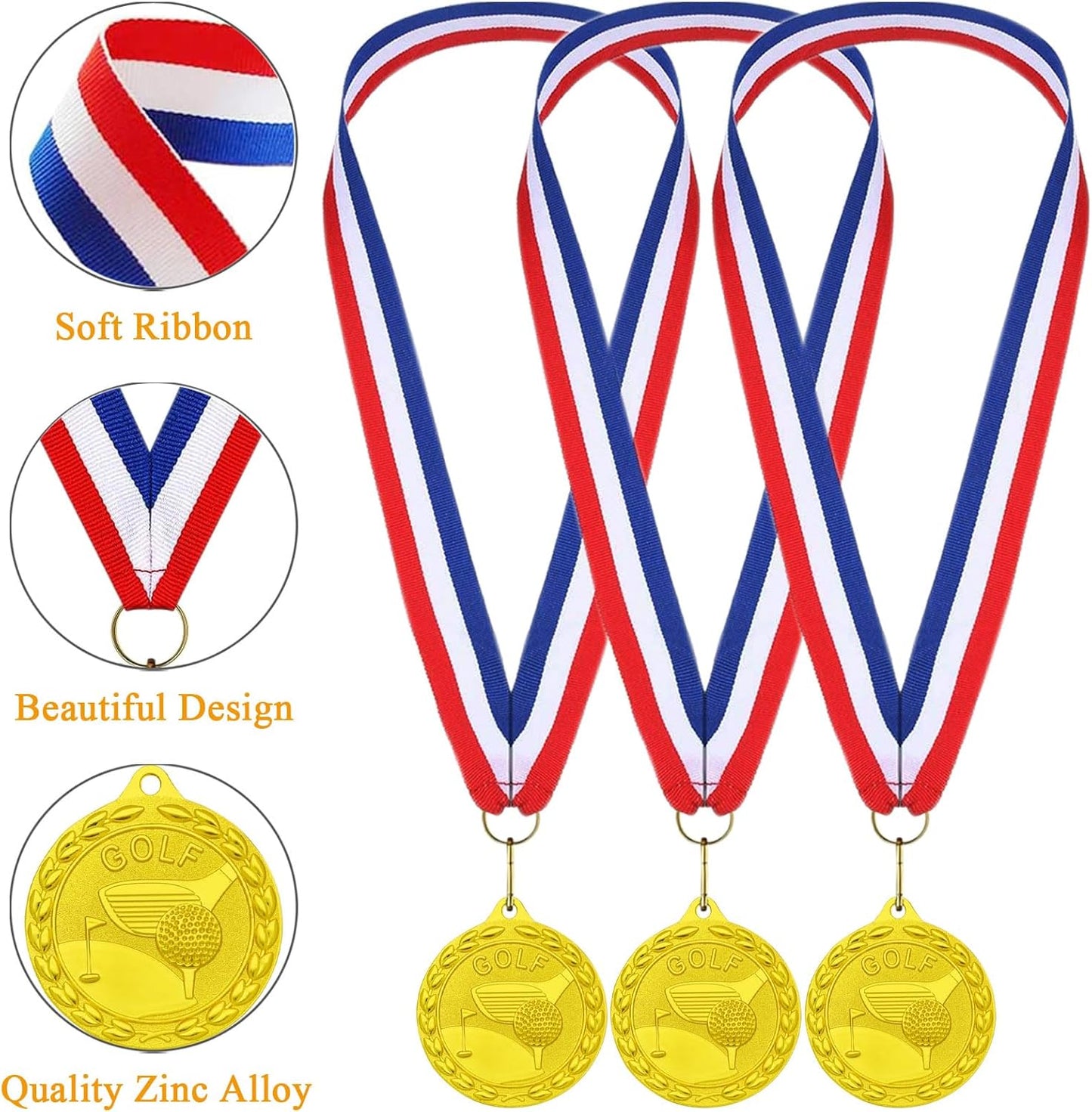 12 Pieces Gold Medals for Awards - Winner Medal Metal with Neck Ribbon Prizes for Kids, Adults, Sports Day, Spelling Bees, Competitions, Party, 2 Inches