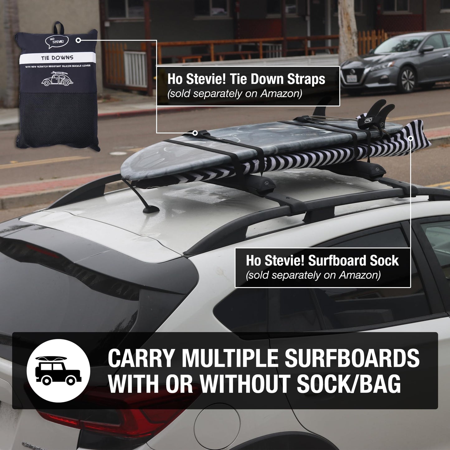 Ho Stevie! Surfboard/SUP Aero Roof Rack Pads (Set of 2 Pads, 28" or 17") for Cars with Crossbars (28")