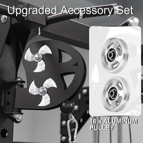 MEGASTAR Power Cage Home Gym Package with Aluminum Pulley Set– 2000LB Capacity Multifunction Squat Rack with Cable Crossover, Includes 16 Training Attachments for Strength Training, P63 Rampage