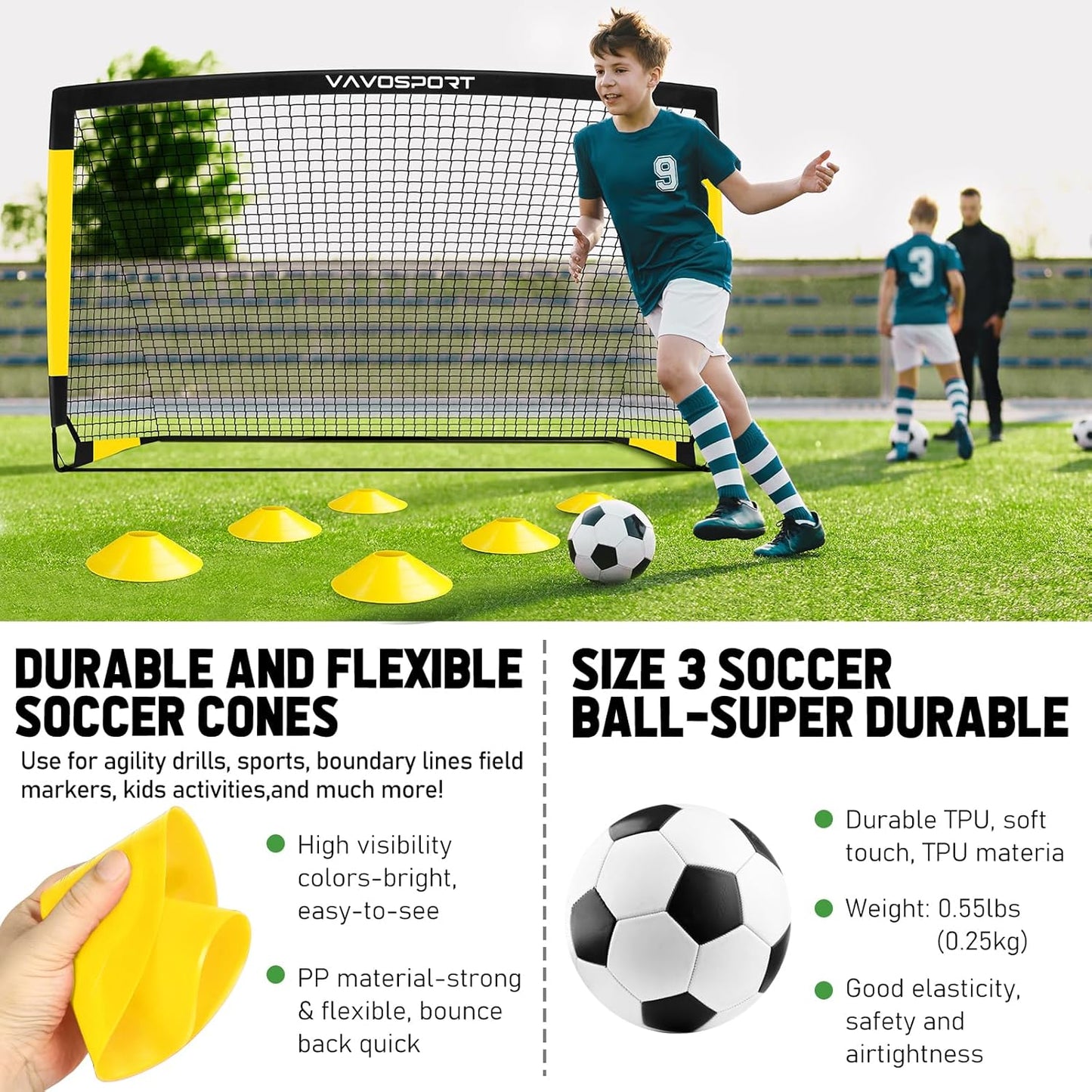 Kids Soccer Goals for Backyard Set, 2 of 4x3 / 6x4 ft Portable Soccer Goal Nets, Pop Up Mini Toddler Soccer Net Training Equipment & Ball, Cones for Ages 3-14, Outdoor Games Gifts for Youth