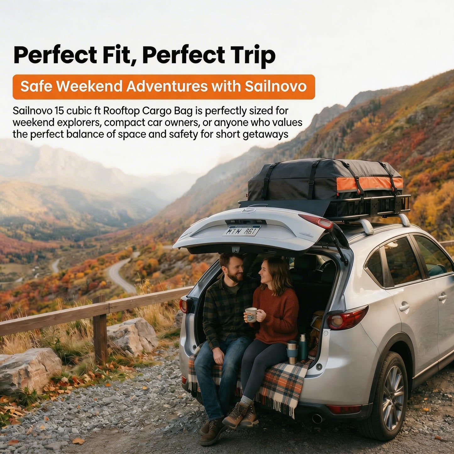 Sailnovo Rooftop Cargo Carrier 20 Cubic, Waterproof Car Roof Bag Car Top Carrier Car Roof Storage with Slip Mat, 6 Door Hooks Combination Lock, for All Vehicle Roof with/Without Rack Cross Bar