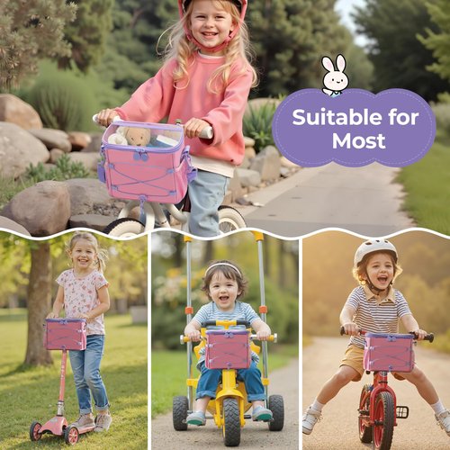 GRANNY SAYS Bike Basket Front for Kids, Cute Bicycle Basket for Bear Toys, Small Bike Bag for Boys and Girls, Kids Bicycle Baskets with Shoulder Strap, Handlebar Scooter Balance Bike Bag, Pink