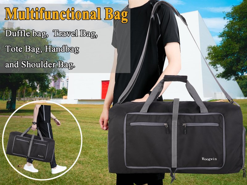 Woogwin Travel Duffel Bag Large Foldable Waterproof Overnight Bag for Beach Swim Bags Pool Sports Gym (60L SnowBlack)