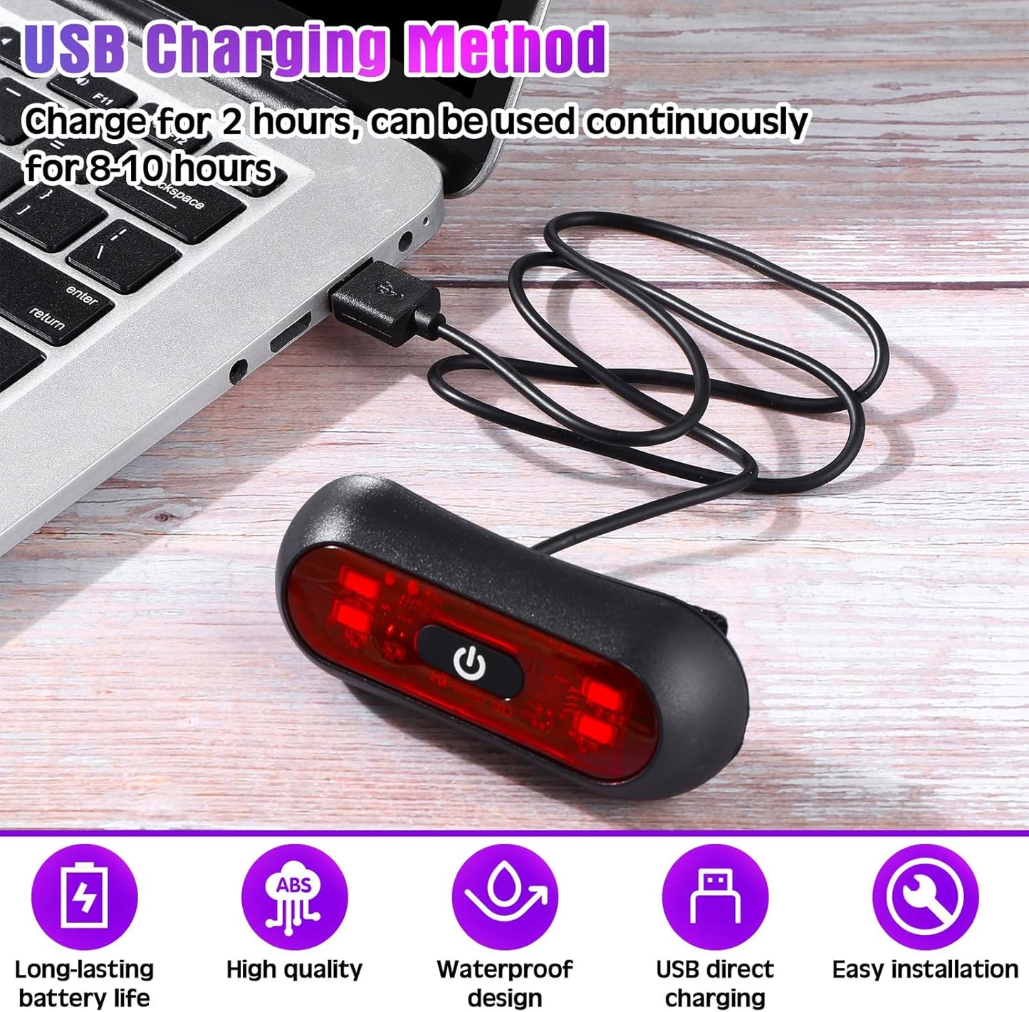 2 Set Motorcycle Bike LED Red Rear Helmet Light Rechargeable Bicycle Safety Warning Helmet Tail Lights with USB Chargeable Cable, Safety Warning Night Lamp for Night Riding