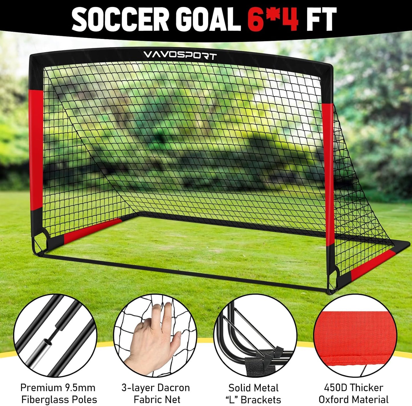 Kids Soccer Goals for Backyard Set, 2 of 4x3 / 6x4 ft Portable Soccer Goal Nets, Pop Up Mini Toddler Soccer Net Training Equipment & Ball, Cones for Ages 3-14, Outdoor Games Gifts for Youth