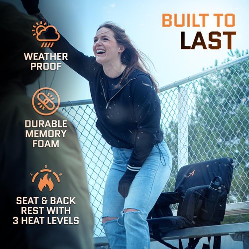 Aceletiqs Double Heated Stadium Bleacher Seat, 20-Inch Wide, Foam, Foldable, Cup Holders, Arm Rest, Reclining, Adjustable Backrest