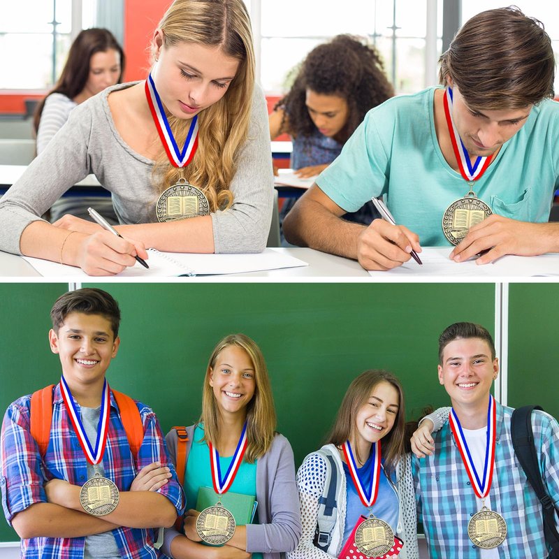 Quelay 30 Pcs 2'' Award Medals Bulk Gold Winner Medals with Neck Ribbons Metal Trophy Award Prize Gift for Tournaments, Competitions, Party, Kids and Adults(Language Arts)