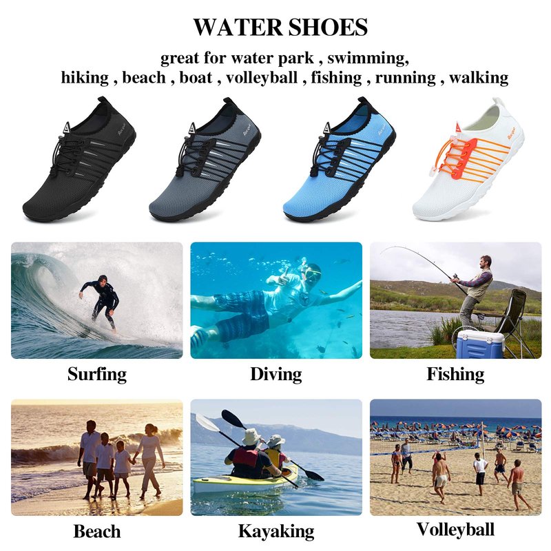 Racqua Pool Shoes Quick Dry Barefoot Water Aqua Sport Beach Swim Surf Diving for Men Women Black 9 Women/8 Men