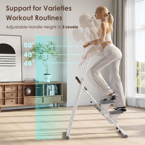 Stair Stepper for Home Gym Exercise, Stair Climber for Full Body Workout with Adjustable Handlebar & Pedals, Compact Foldable Vertical Cardio Exercise Climber with LCD Display