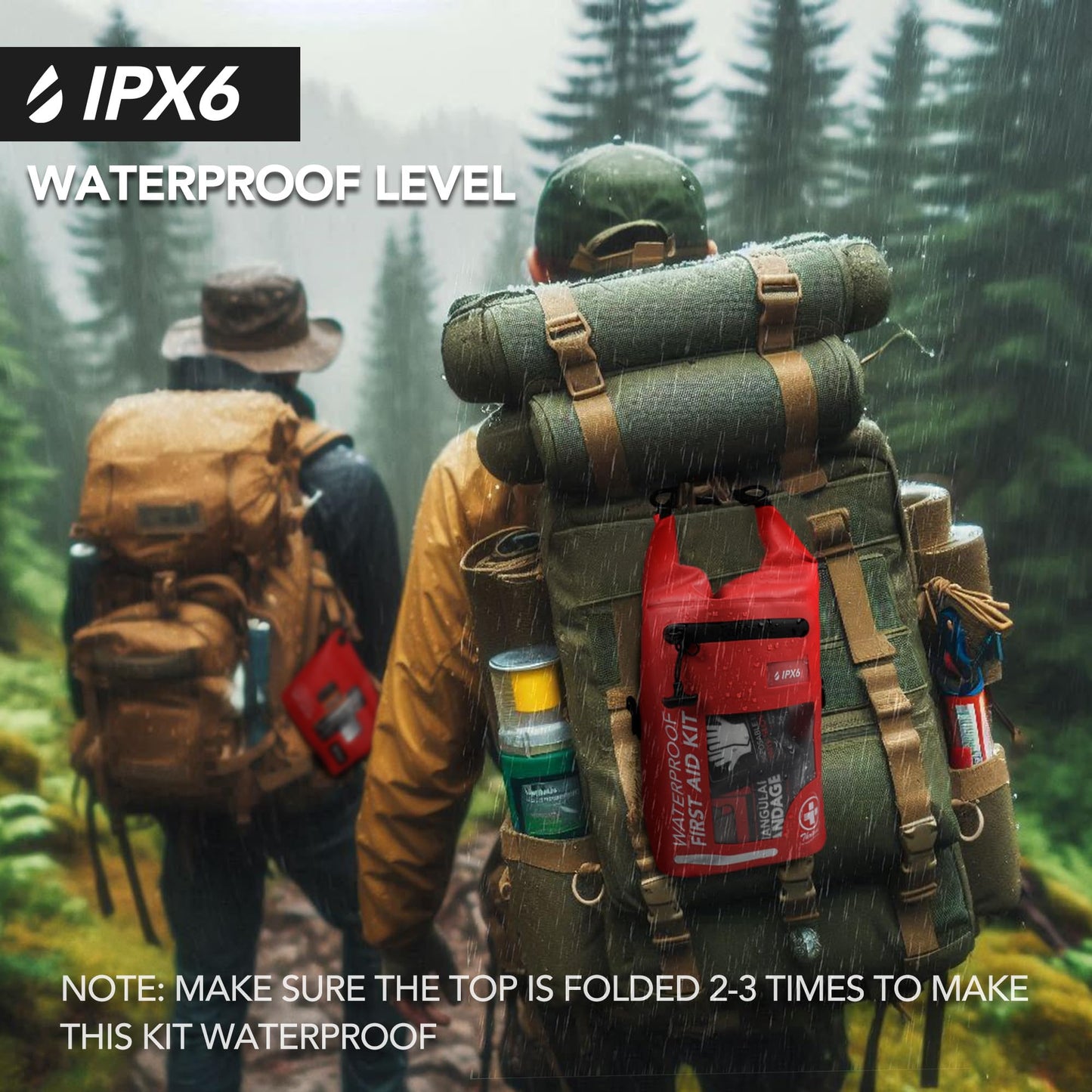 250 PCS Waterproof First Aid Kit, Roll Top Reflective Boat Dry Bag Bug Out Bag, Emergency Medical Kit Ideal for Boating, Camping, Fishing, Kayaking, Floating, Red