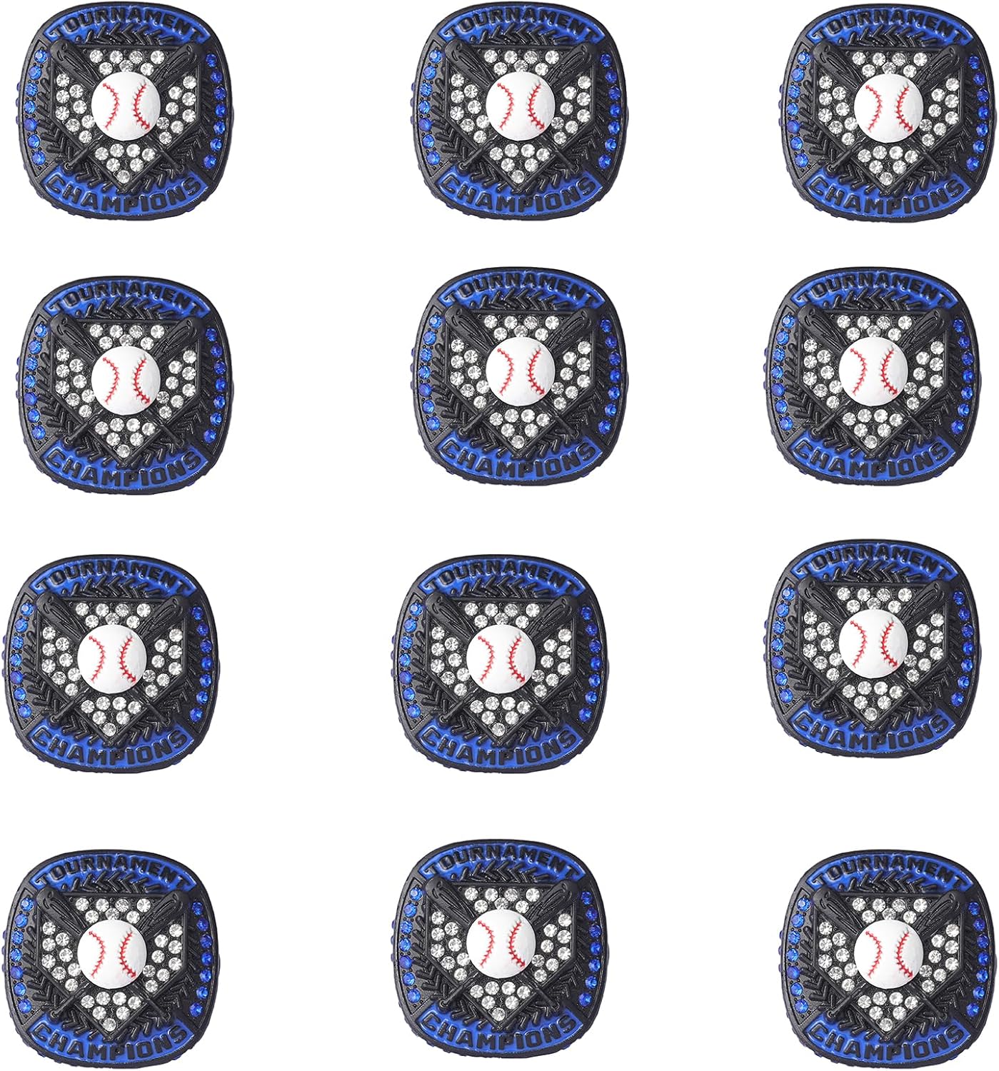 12 pcs Pack Baseball Tournament Options Championship Ring Trophy on Side Size 9