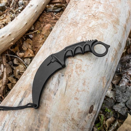 ASR Tactical 7" Hawkbill Full Tang Fixed Blade Knife with Sheath and Lanyard, Matte Black