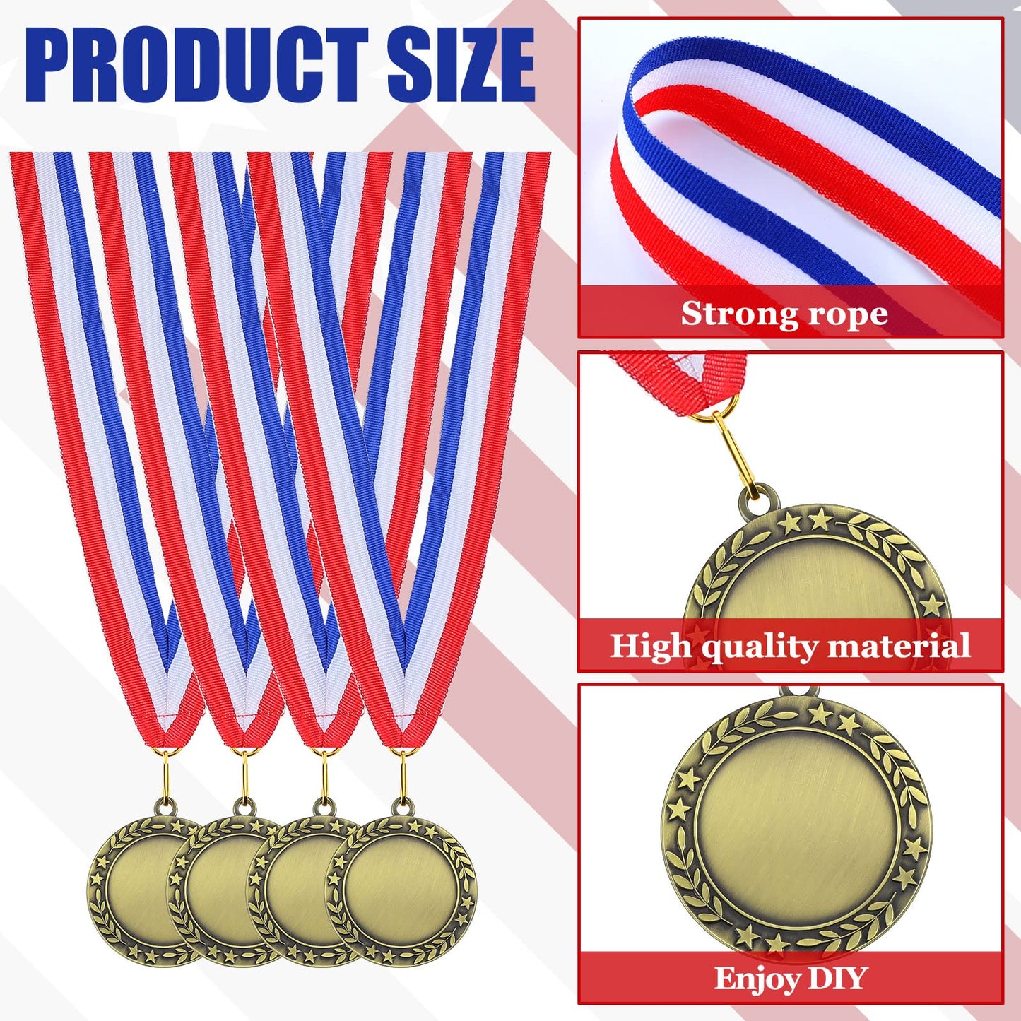 Junkin 24 Pcs Blank Award Medals with Neck Ribbons Winner Participation Medal Awards Make Your Own Kit 1st Place Cheer Participation Trophy Metal Prize Gift(Gold,Simple)