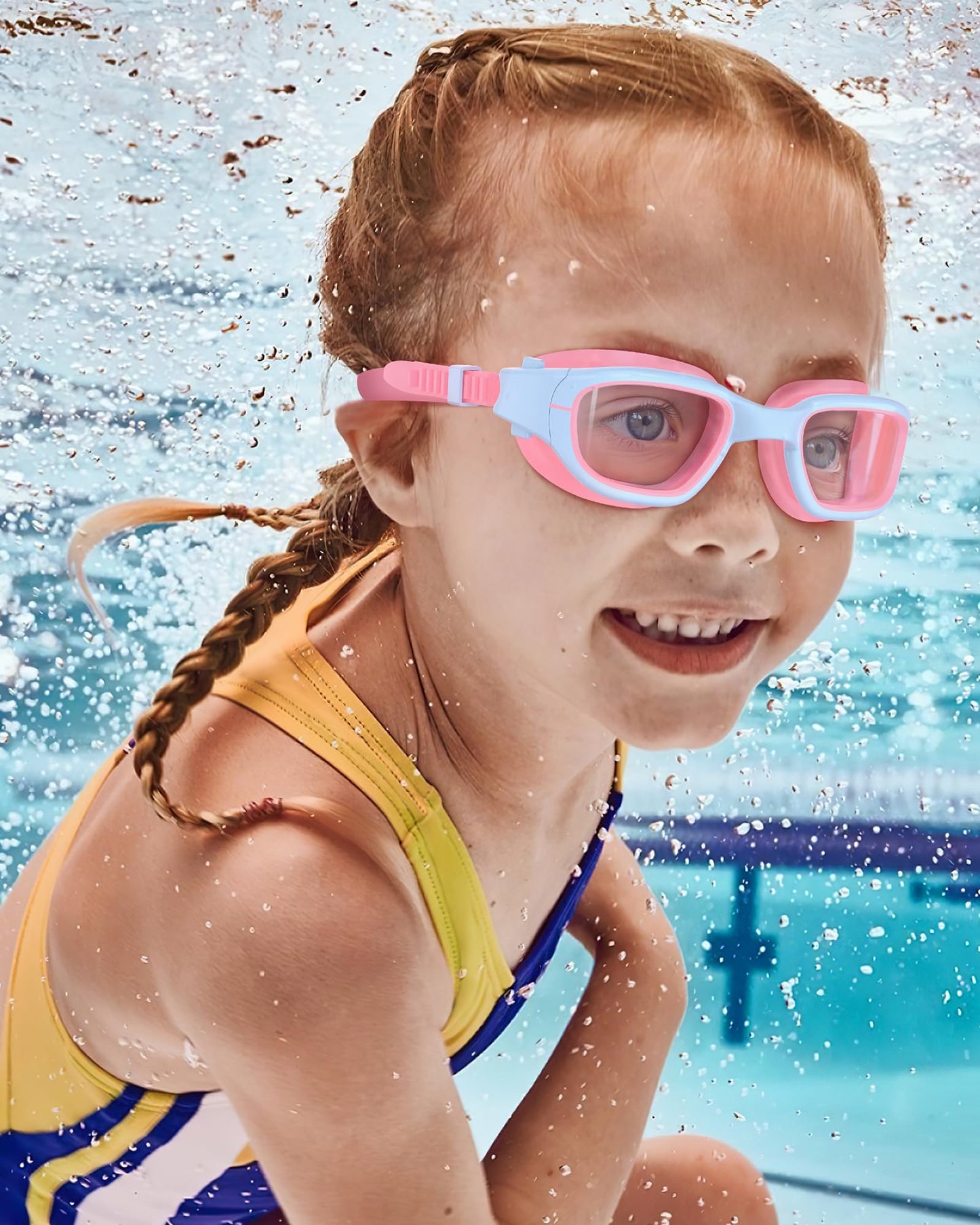 Zeligerstar Kids Swim Goggles,Swimming Goggles for Kids 6-14, Anti-Fog UV Protection Pool Glasses for Boys Girls (Pink/Blue+Clear Lens)