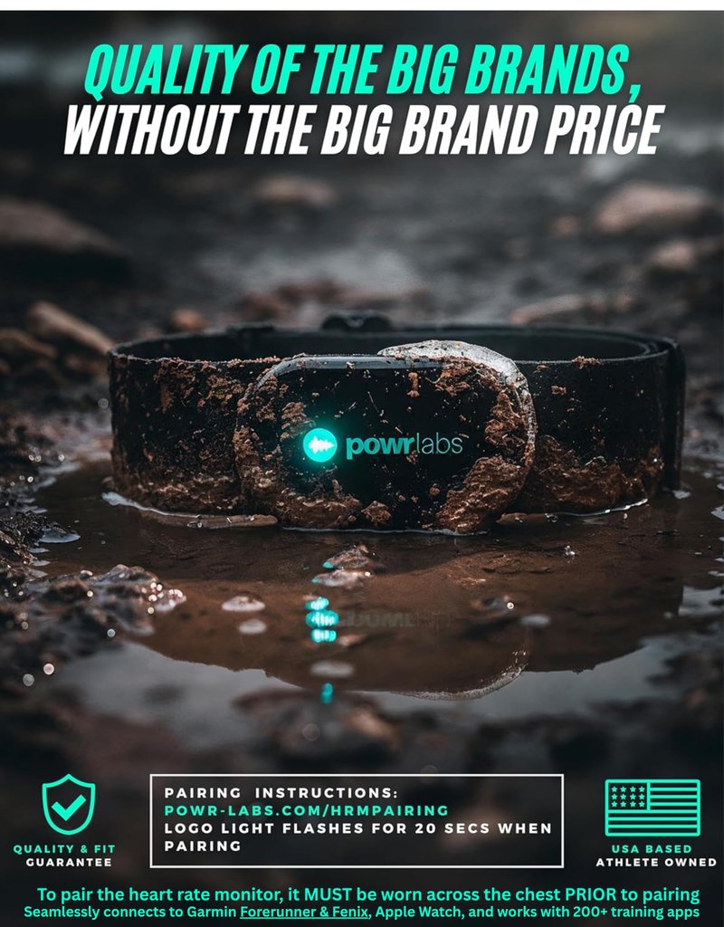 Powr Labs Bluetooth and ANT+ Heart Rate Monitor Chest Strap - All Day Comfort, Easy Connectivity - Compatible with Polar, Garmin, Peloton, Wahoo