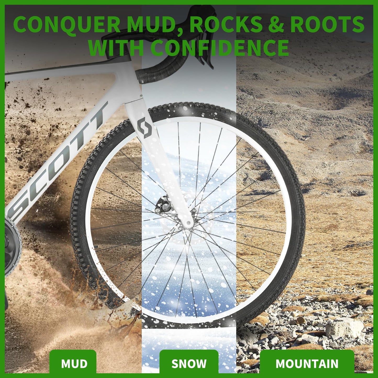 2-Pack Mountain Bike Tires Set | 26x1.95/2.125 Inch Foldable Replacement Tires with Tubes & Tire Levers | All-Terrain MTB Tire for Trail, Road, Beach & Snow