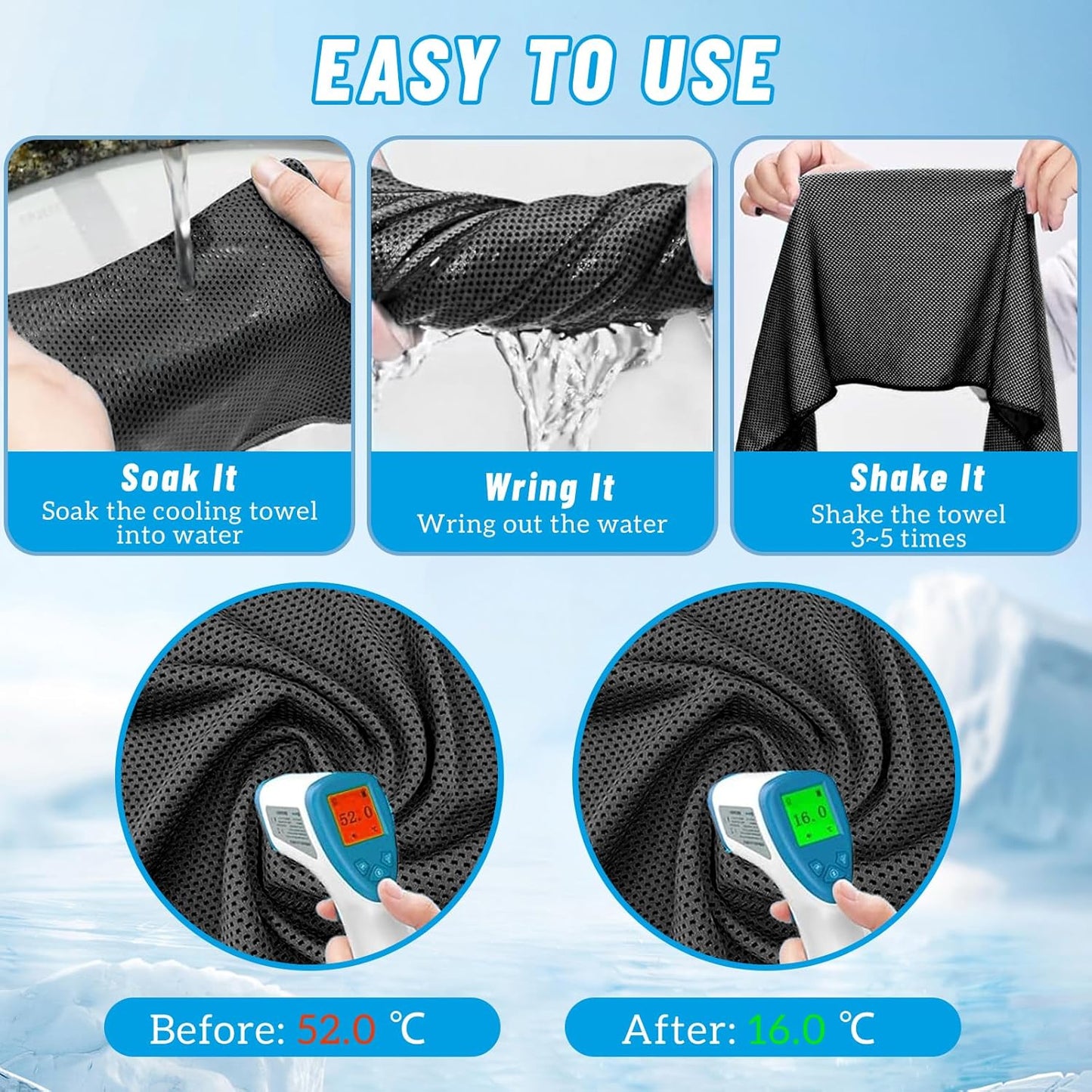 2 Pack Cooling Hoodie Towels Set, Cooling Towels for Neck and Face, Microfiber Soft Breathable Cooling Towel Bulk for Hot Weather, Gym, Sports, Yoga, Workout, Running, Golf, Camping, Hiking(Blue)