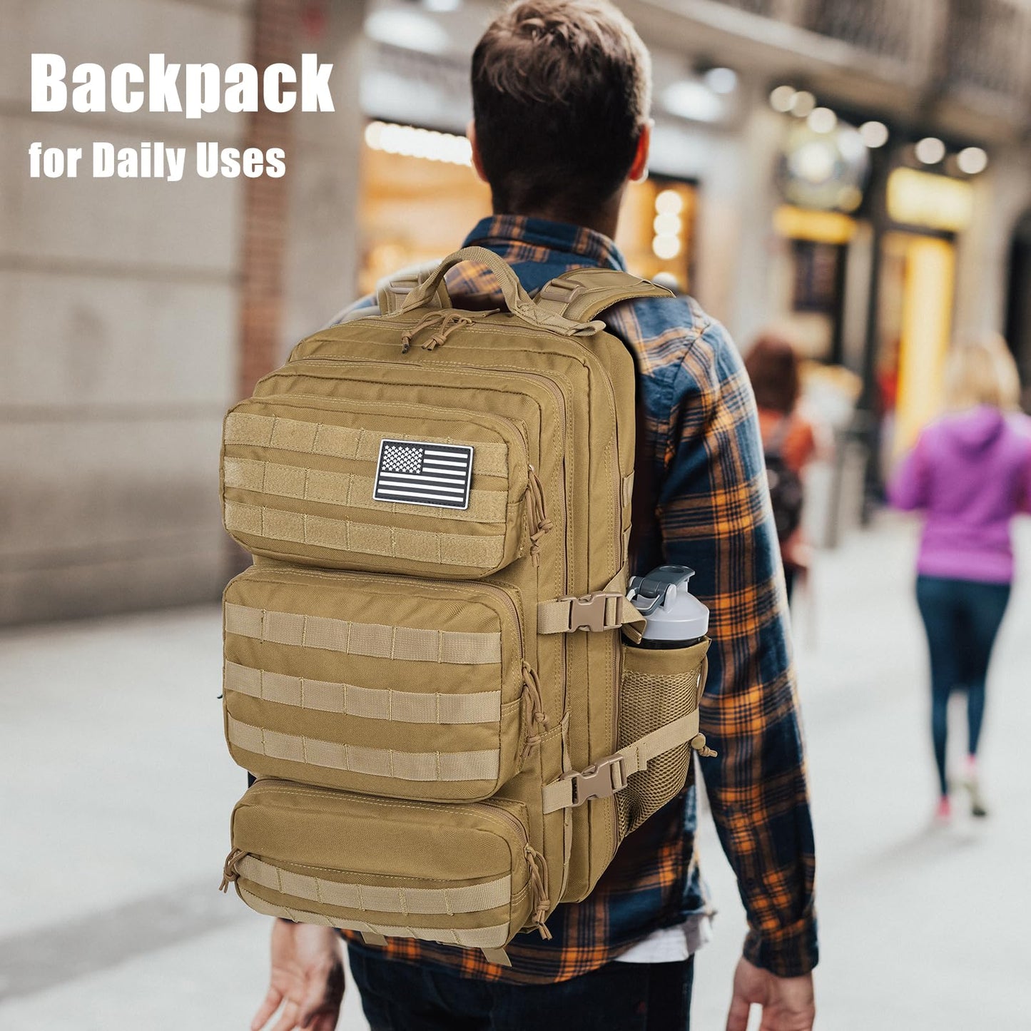 kookoomia Military Tactical Backpack 50L Large Day Backpack for Men Molle Army 3 Days Assault Pack Bug Out Bag Water Resistant and Heavy Duty Hiking Treeking Rucksack - Brown