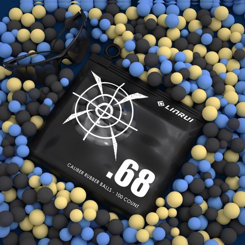 LinRui 100ct .68 Cal Paintballs for Reusable Training and Less Lethal Self Defense Balls, Paintballs .68 Caliber Ammo Rubber Projectile Fit for Byrna SD/T4E HDR/Paintball Guns (Goggle Included)
