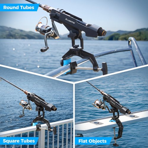 PLUSINNO 2 Pack Fishing Rod Holders for Boat, Upgraded Dual-V Shaped Design, Fit Round/Square Tube Boat Fishing Gear