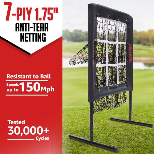 ZEALFEEL Baseball Pitching Net, 9 Hole Pitching Net with Strike Zone, 5 Height Adjustable Throwing Trainer, Heavy Duty Baseball Softball Net with Carry Bag for Solo Practice