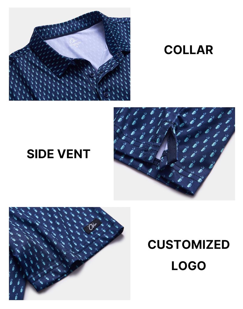 Obla Mens Golf Polo Shirts Short Sleeve Dry Fit Performance Moisture Wicking Casual Print Collared Golf Shirts for Men (Blue Golf Bag_XXXL)