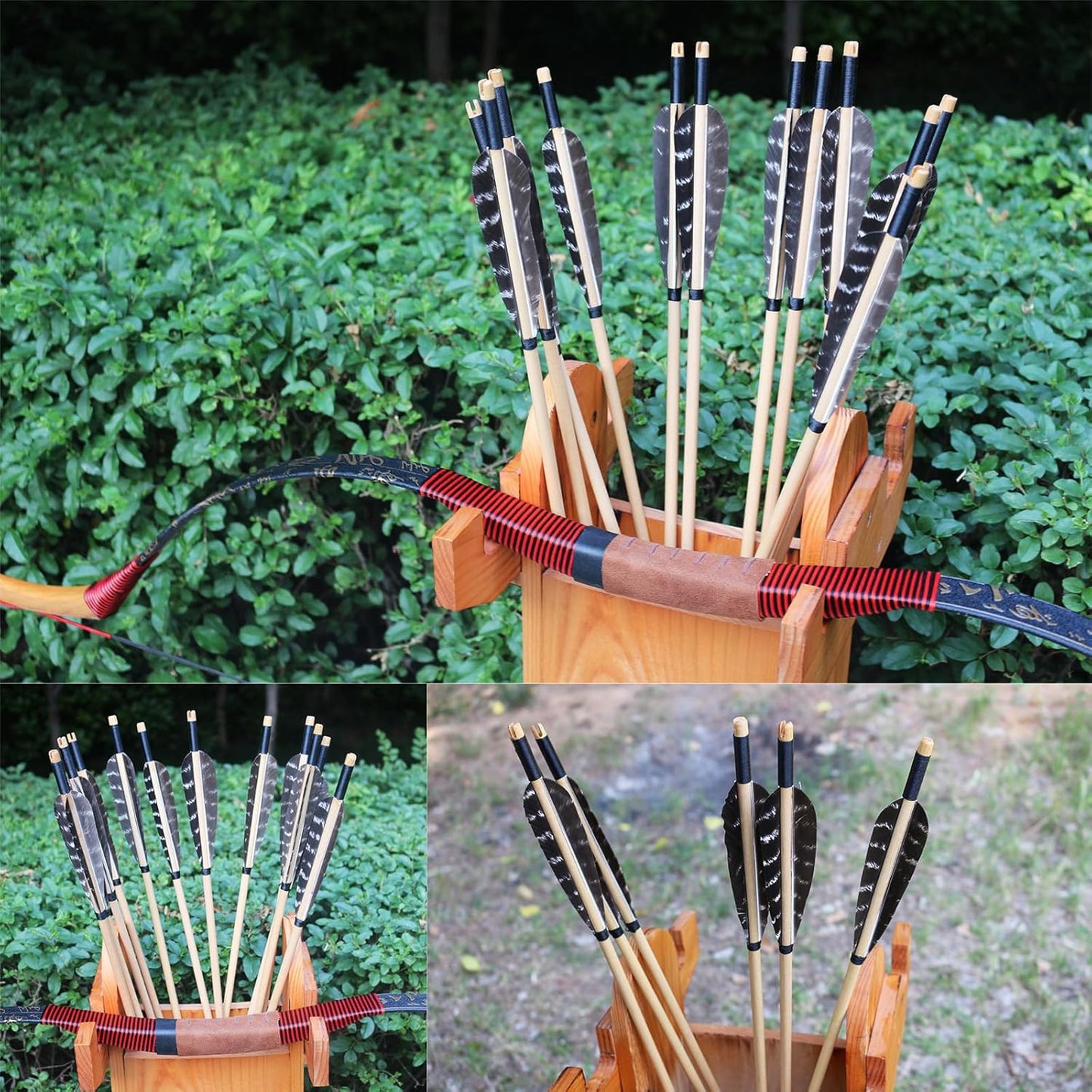 12 Pcs Archery Wooden Arrows with Feathers Handmade Targeting Arrows for Traditional Bow Recurve Bow Longbow for Adults 31inch