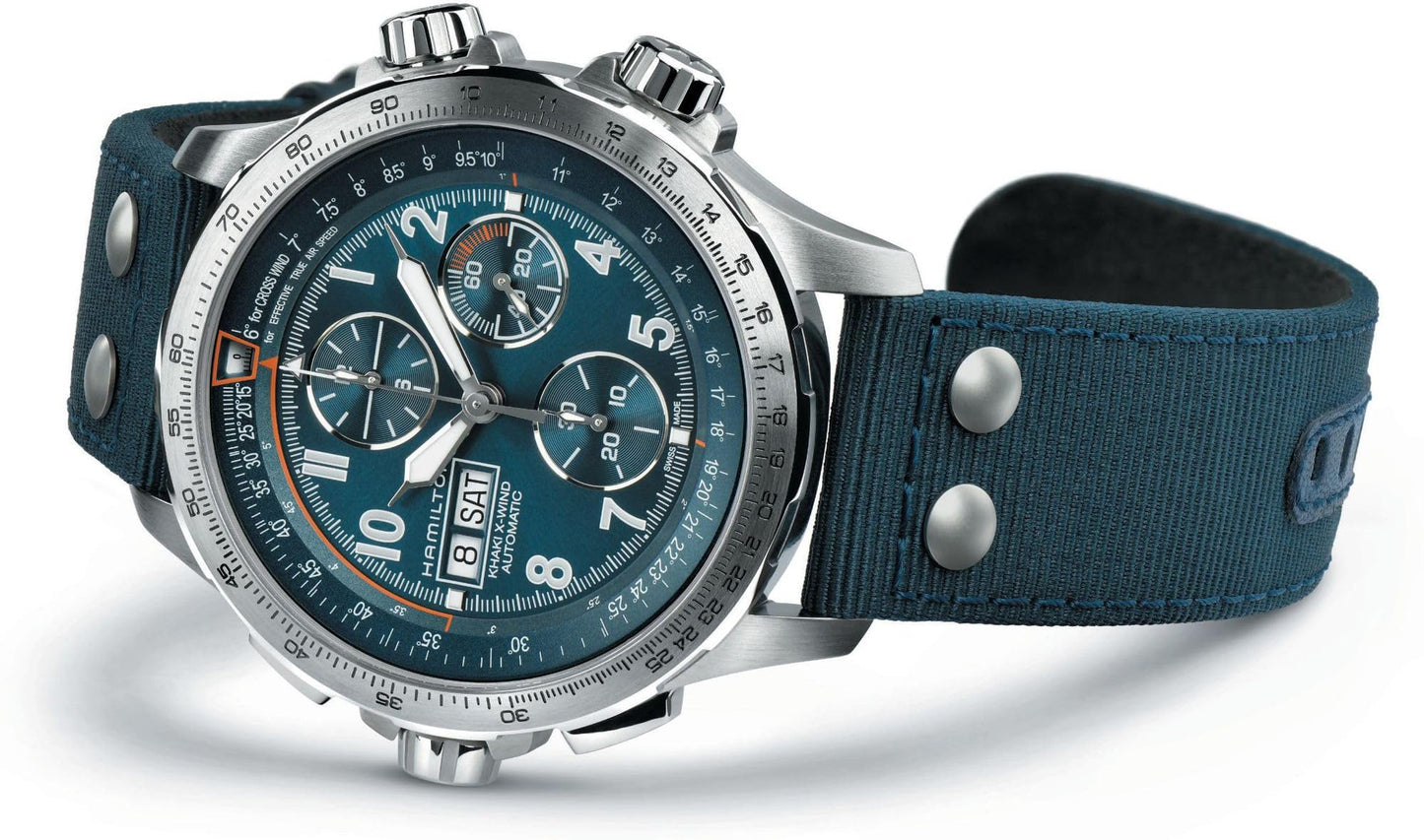 Hamilton Khaki Aviation Automatic Men's Watch, 45mm Stainless Steel Case, Swiss Made, Blue Dial Analog Wrist Watch for Men, 100m Waterproof, Sapphire Crystal, Textile Strap