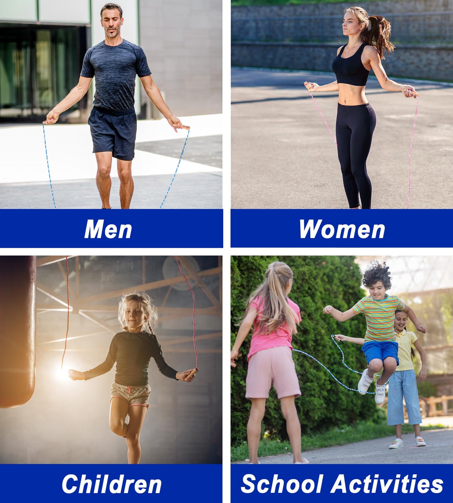 Jump Rope for Women Men Kids, EGOSKY Adjustable Wooden Handle Skipping Rope for Adult Boys Girls Fitness Exercise Outdoor Activity (Blue)
