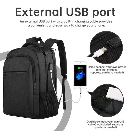 Large Travel Laptop Backpack, Business Anti Theft Slim Sturdy 18 Inch Laptops Bag with USB Charging Port, Waterproof College Computer Bag Gift for Men & Women Fits 18 Inch Notebook, Black