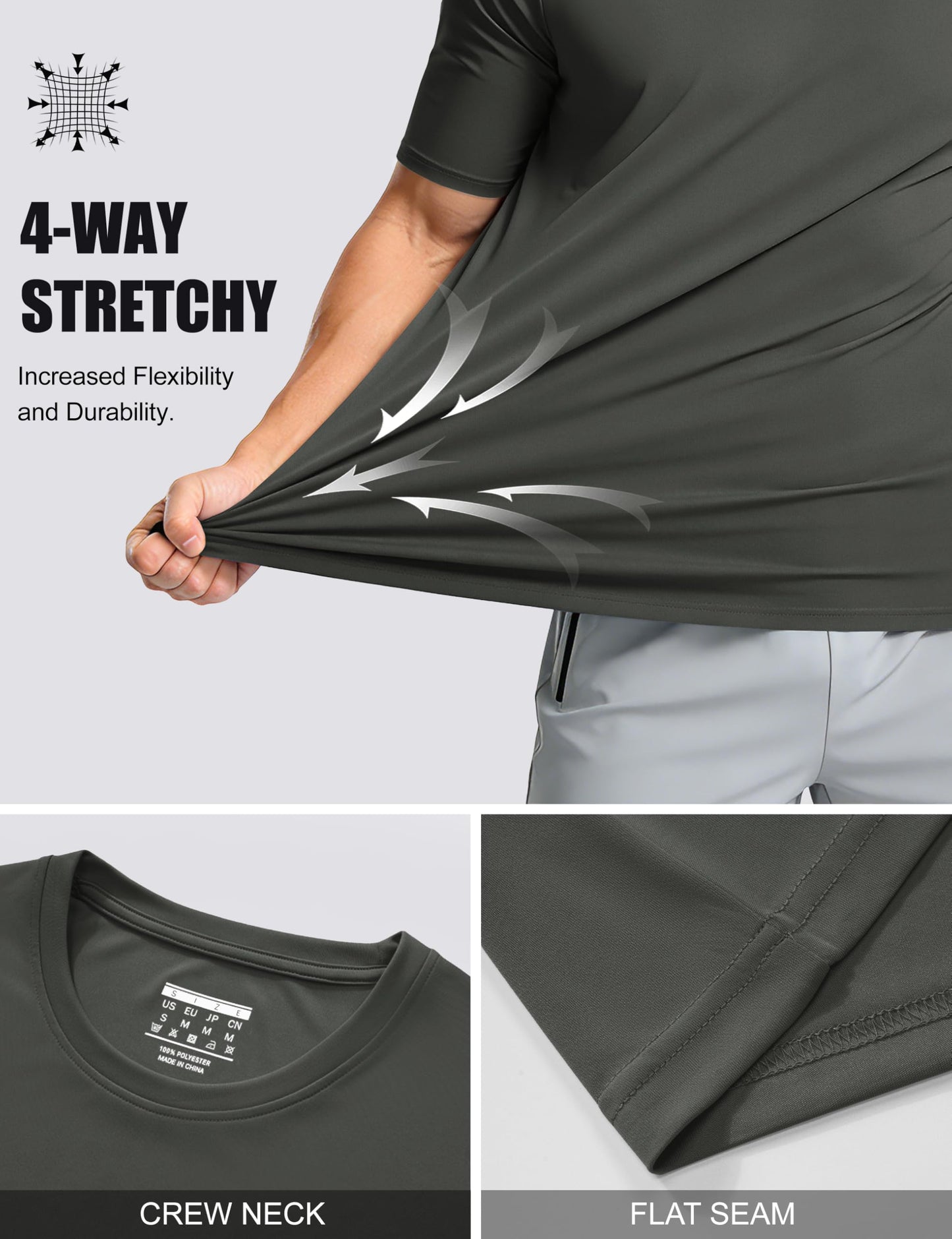 Tee Shirts Mens Short Sleeve T Shirts Lightweight Breathable Casual Shirts Dry Fit Swim Shirt UV Protection Beach Shirts Dark Grey