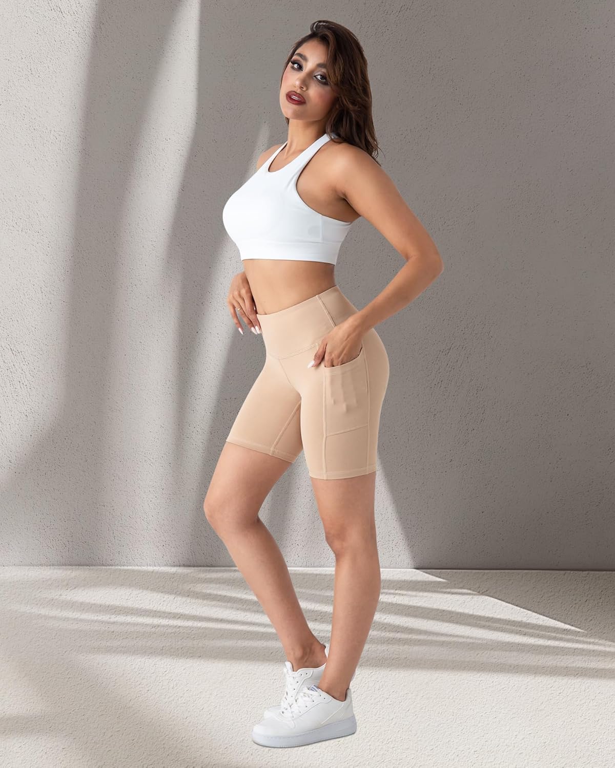 2 Packs Biker Shorts with Pockets for Women, Tummy Control High Waist Spandex Shorts 8" (2BlackDGrayLGray, XL)