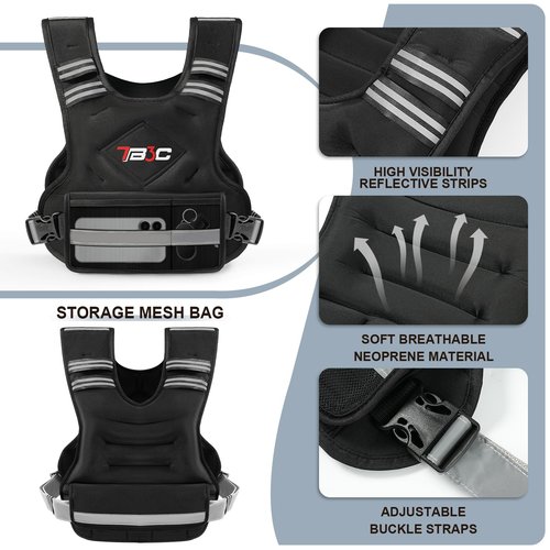 TB3C Weighted Vest for Men and Women 11-20lb Vest with 6 Ironsand Weights for Home Workouts for Men and Women