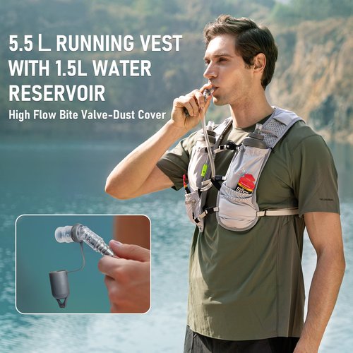 N NEVO RHINO Running Vest, Hydration Running Water Vest 5L with 1.5L Water Bladder Bag, Lightweight Hydration Pack Water Backpack Multi-Pocket for Hiking Race Trail Marathon for Women Men
