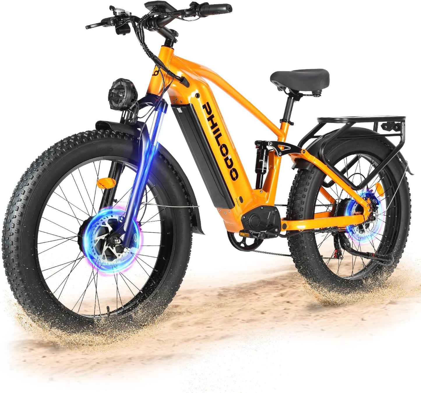 PHILODO Falcon 60V 32AH Off-Road Electric Bike 45MPH - 5000W Peak Dual Motor Hunting Ebike, Fat Tire Full Suspension Dirt Bike for Adults, Long Range Snow/Sand Electric Bicycle