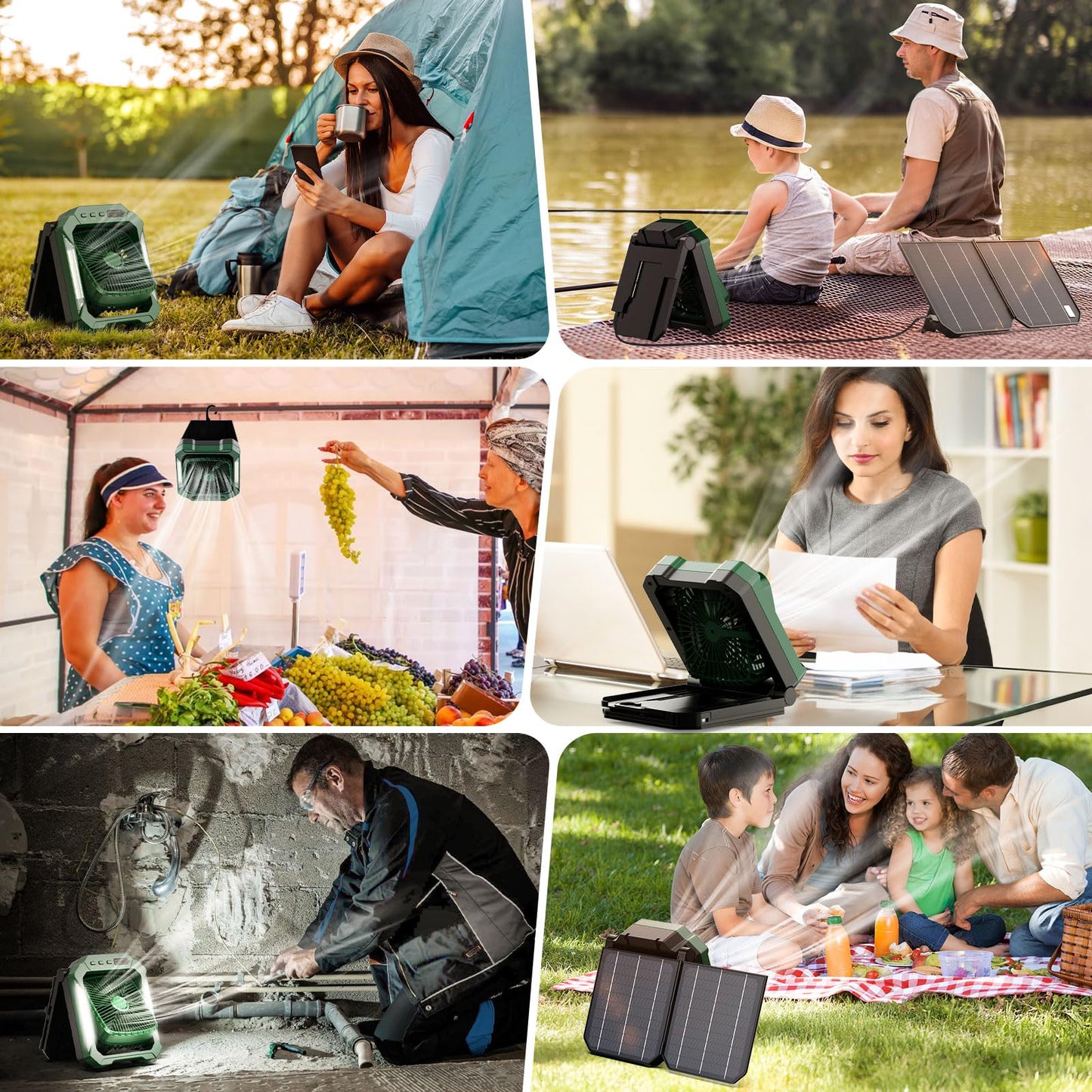 26800mAh Solar Battery Camping Fan, 3 Speeds Portable Fan with 18W Detachable Solar Panel, Rechargeable Desk Fan with LED Light & Timing Function, Outdoor Hurricane Tent Power Bank for Home Office