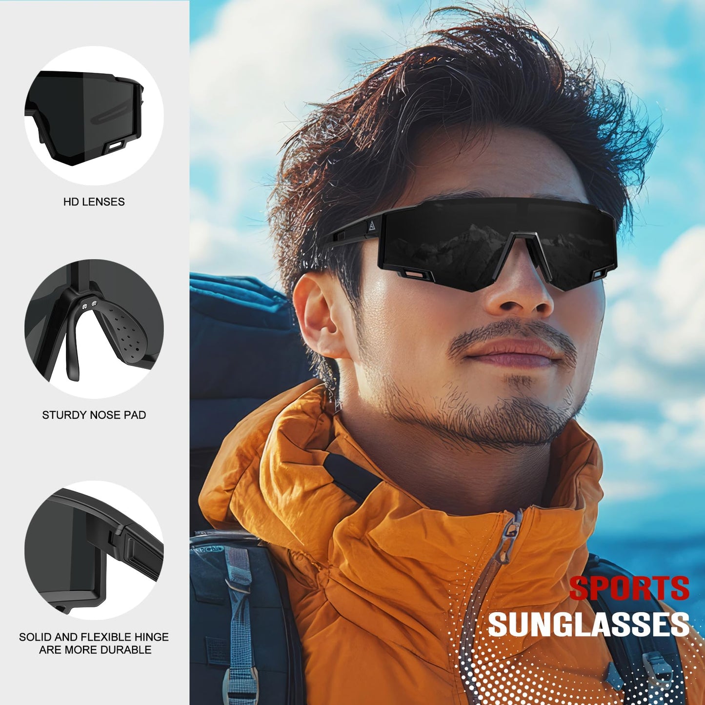KALIYADI Sports Sunglasses-Men Women Mens-Sunglasses: Sun Glasses with UV400 Protection for Cycling Golf Fishing Running