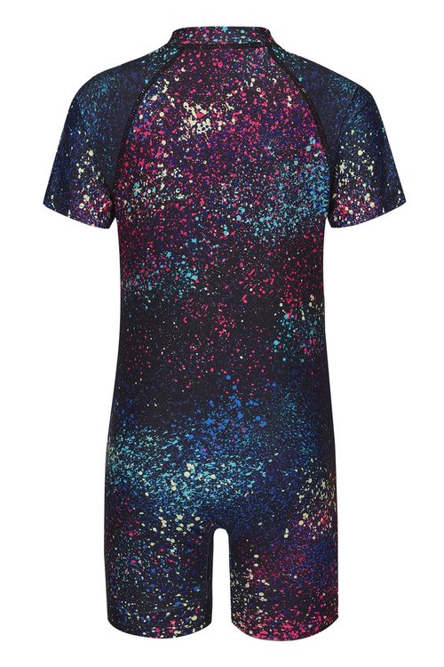 Big Girls One Piece Rash Guard Swimsuits for Kids UPF 50+ Sun Protection Short Sleeve Swim Shirt Black Gradient Splash Size 16/14-16 Years